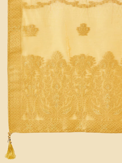 Dhiyona SO Women's Floral Printed Regular Zardozi Chanderi Silk Kurta with Trousers & Dupatta