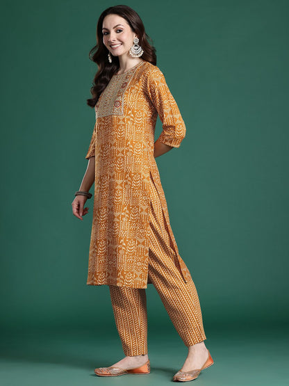 Ethnic Motifs Printed Thread Work Pure Cotton Kurta with Trousers & With Dupatta