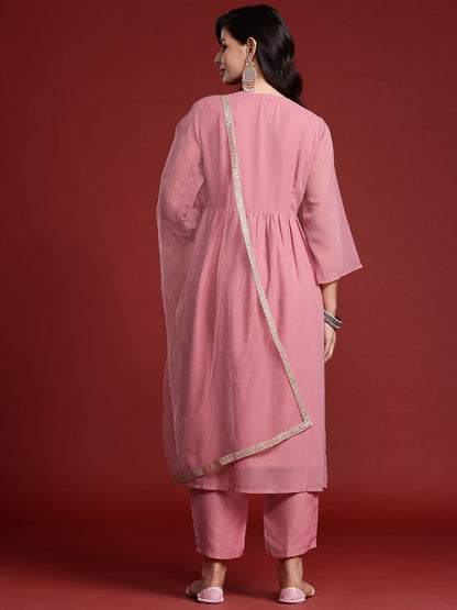 Floral Sequin Embroidered Empire Kurta with Trousers & Dupatta