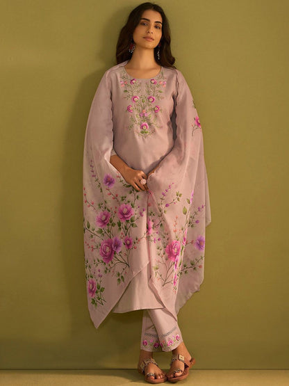 Women Floral Embroidered Regular Thread Work Kurta with Trousers & With Dupatta