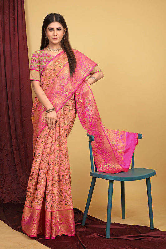 Dhiyona GR Women's Pink Kalamkari Silk Saree