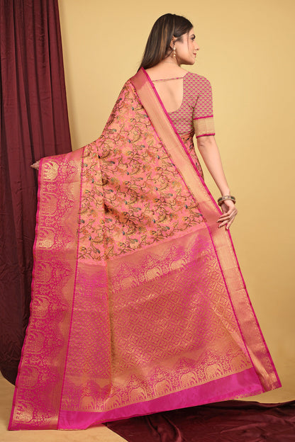 Dhiyona GR Women's Pink Kalamkari Silk Saree