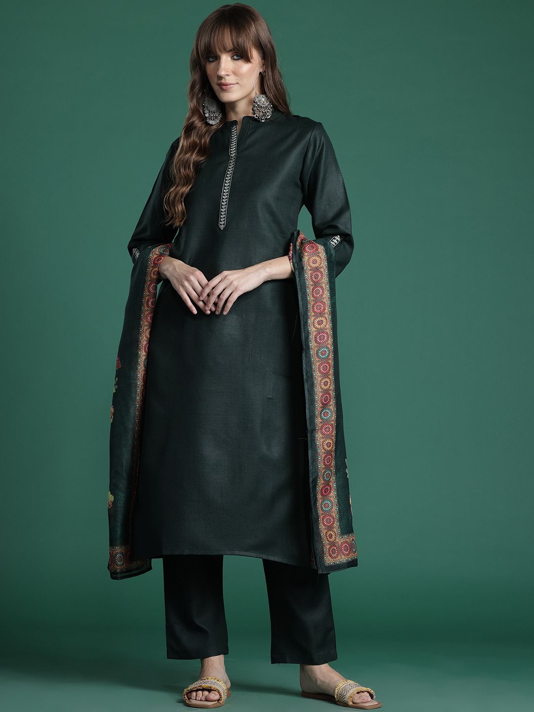 Women Ethnic Motifs Embroidered Kurta with Trousers & Dupatta