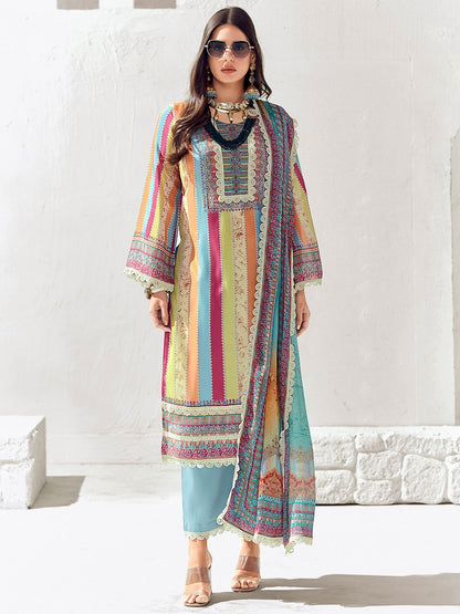 Dhiyona IE Women Ethnic Motifs Printed Regular Thread Work Kurta Trousers With Dupatta