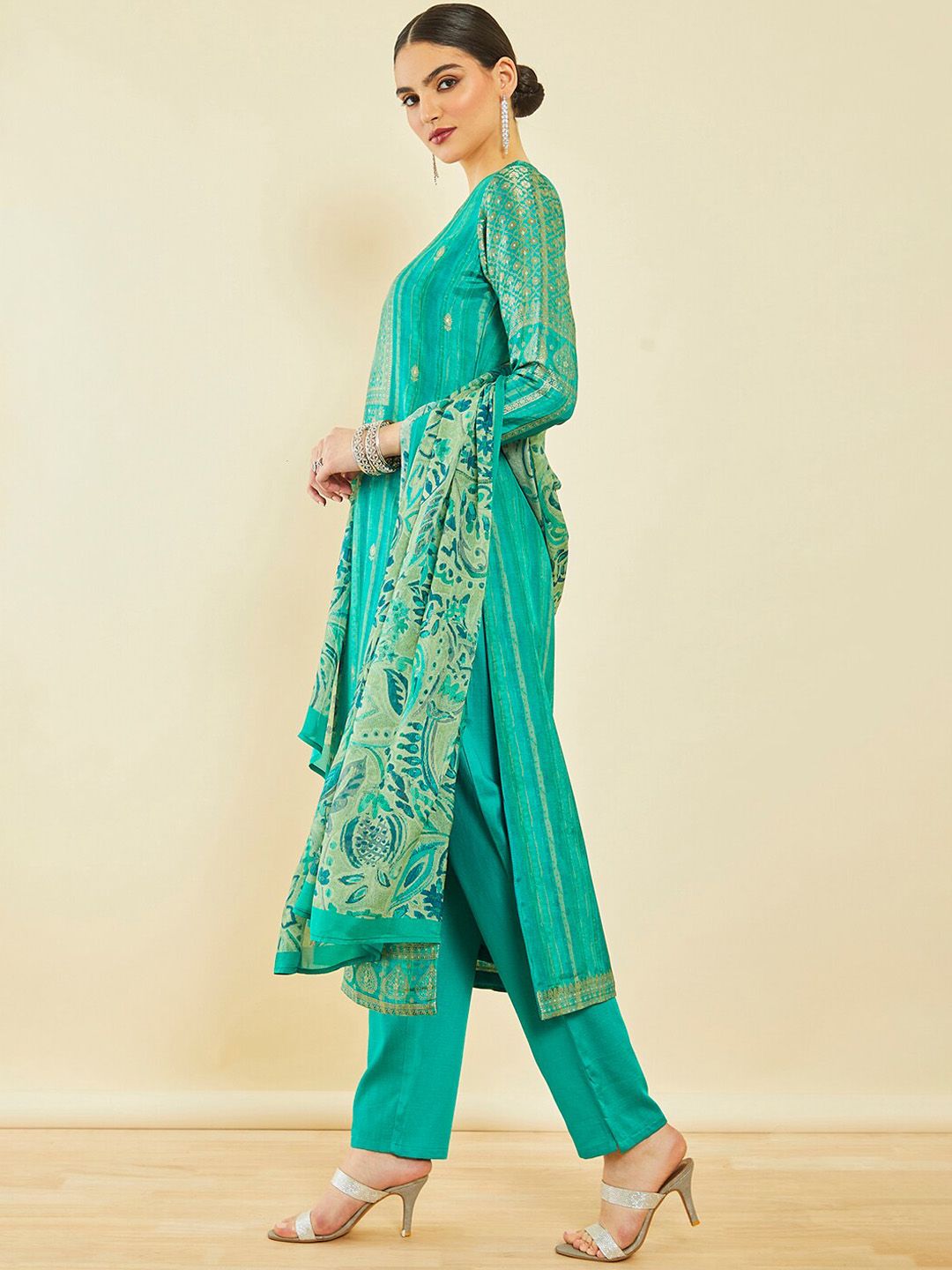 Dhiyona SO Women's Ethnic Motifs Woven Design Brocade Kurta with Trousers & Dupatta
