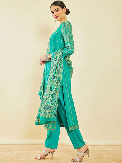Dhiyona SO Women's Ethnic Motifs Woven Design Brocade Kurta with Trousers & Dupatta
