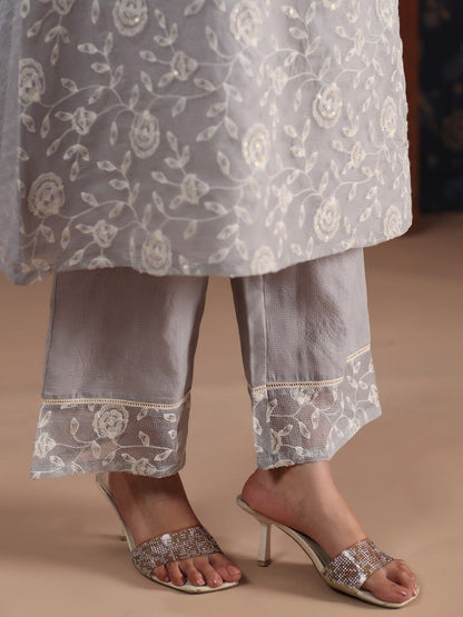Dhiyona PD Women Floral Embroidered V Neck Sequinned A-Line Kurta With Palazzos