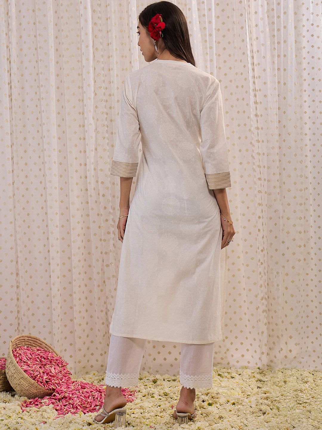 Dhiyona IE Ethnic Motifs Printed Straight Pure Cotton Kurta