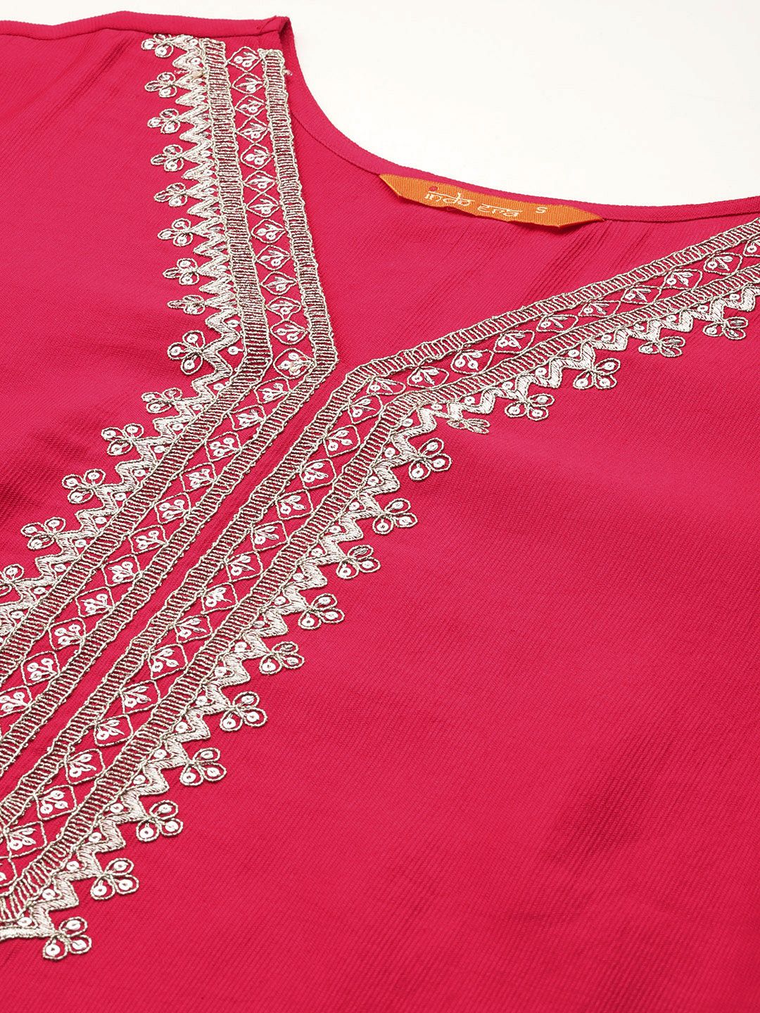 Ethnic Motifs Yoke Design Zari Liva Kurta With Trousers & Dupatta