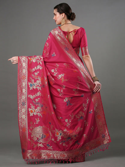 Women's Silk Blend Pink Woven Design Designer Saree With Blouse Piece