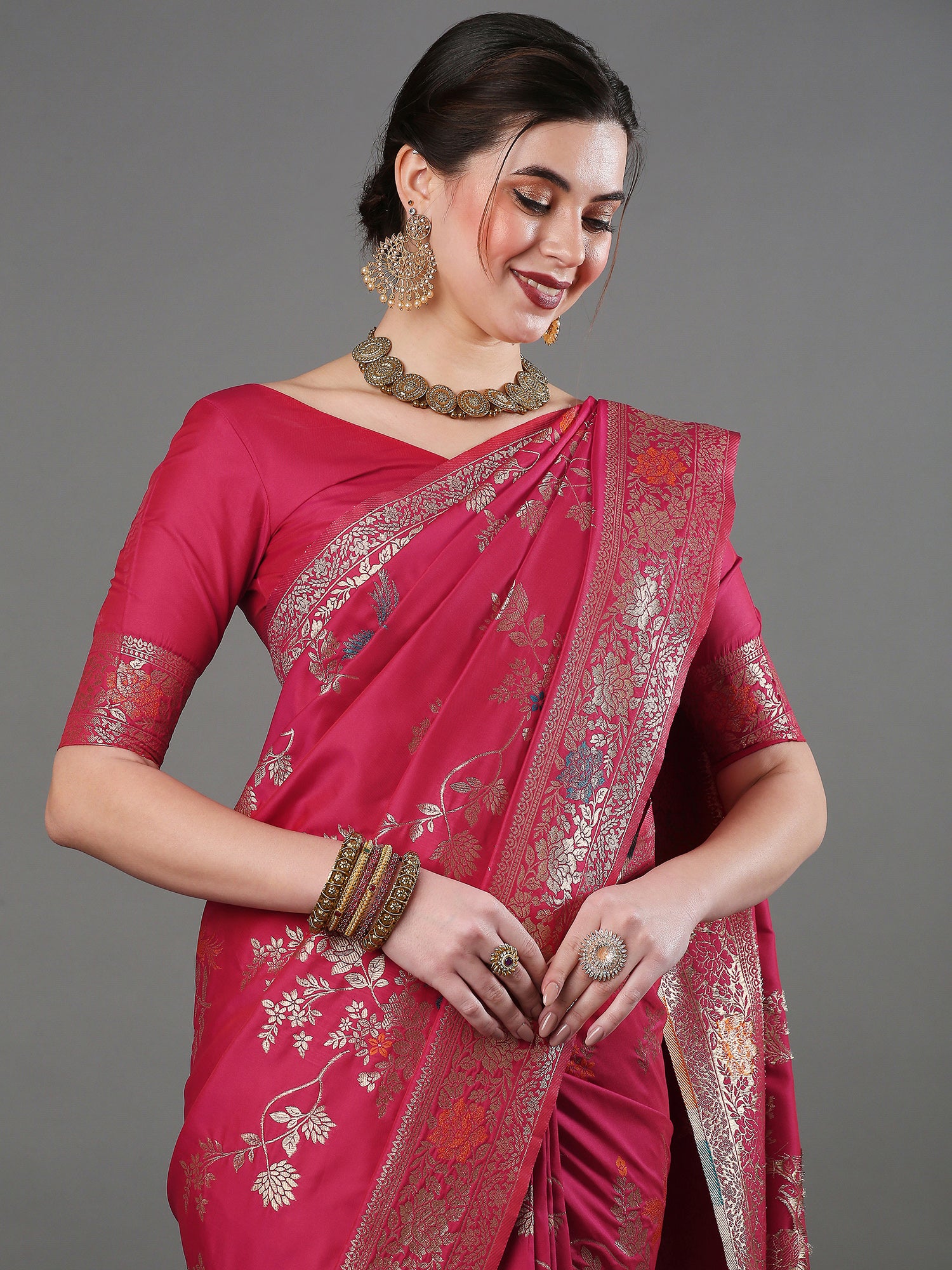 Women's Silk Blend Pink Woven Design Designer Saree With Blouse Piece