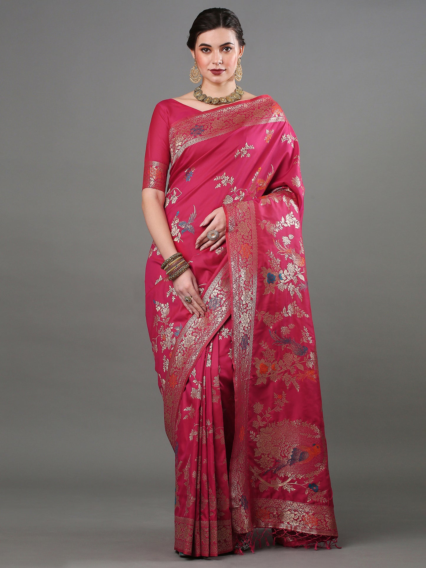 Women's Silk Blend Pink Woven Design Designer Saree With Blouse Piece