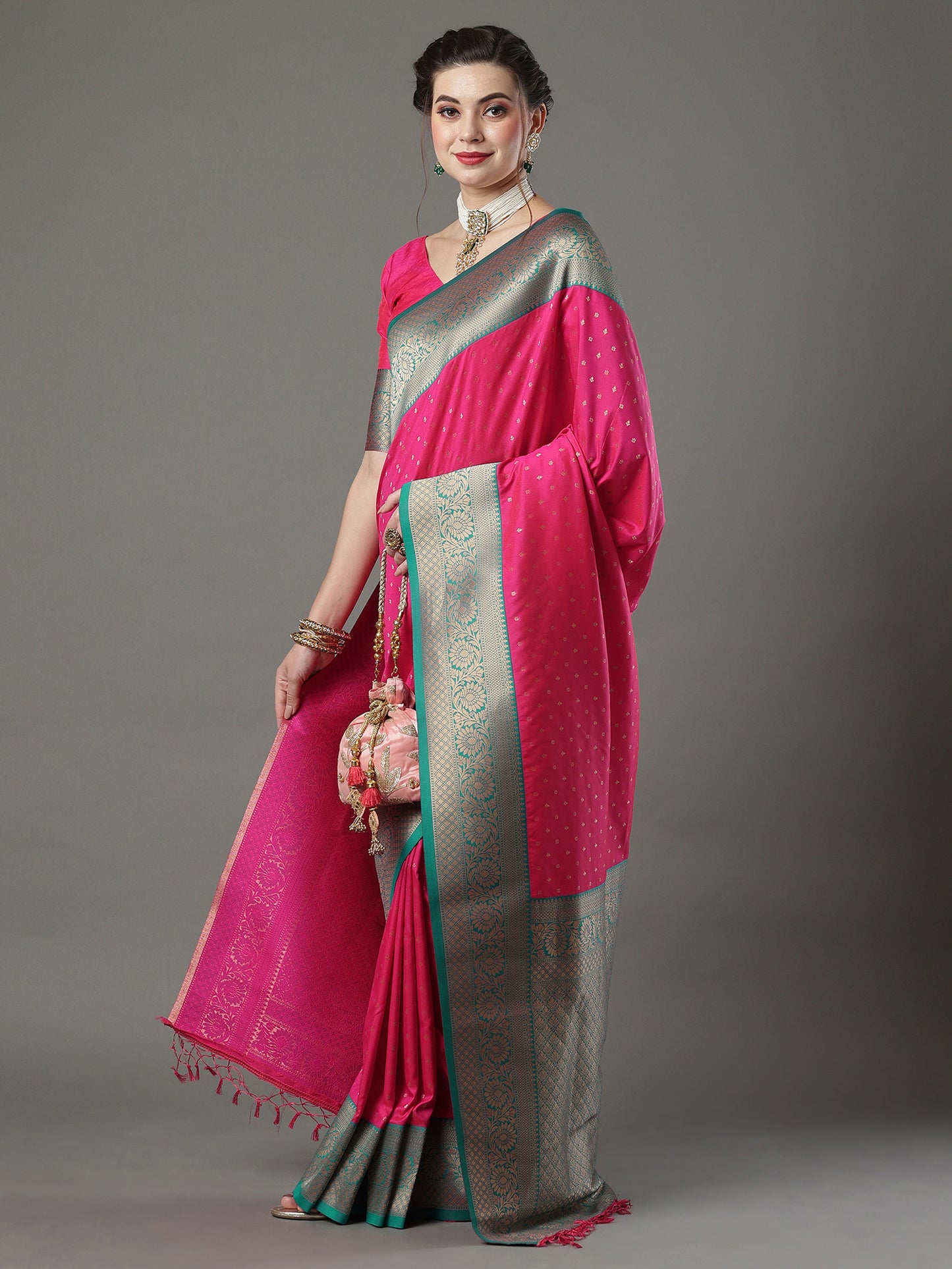 Women's Silk Blend Pink Woven Design Designer Saree With Blouse Piece