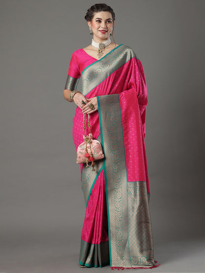 Women's Silk Blend Pink Woven Design Designer Saree With Blouse Piece