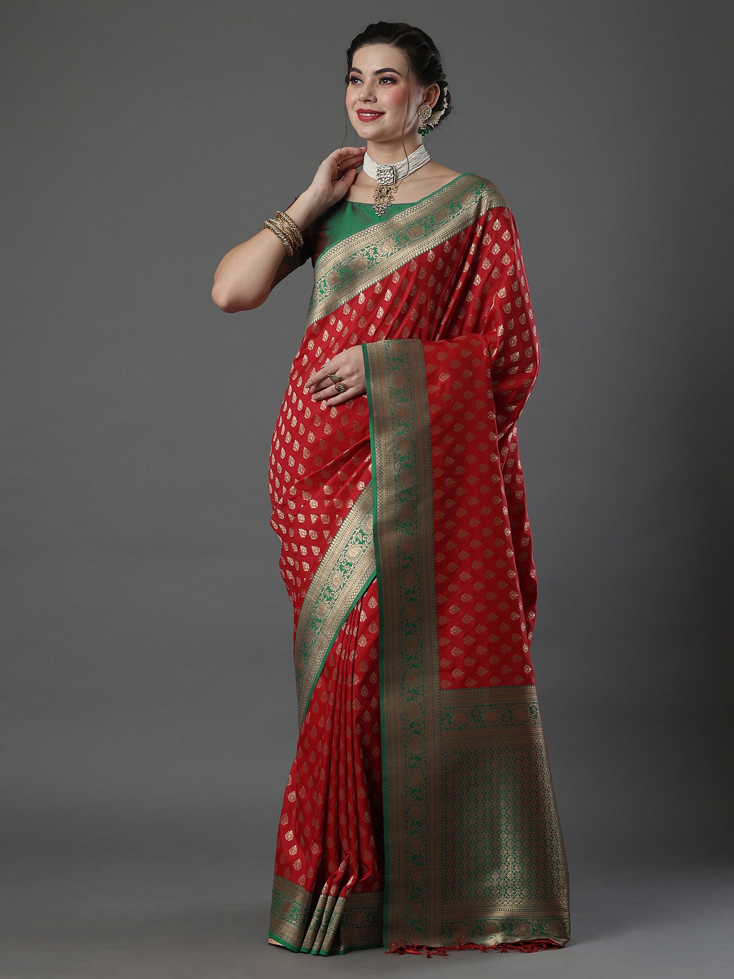 Women's Silk Blend Red Woven Design Designer Saree With Blouse Piece