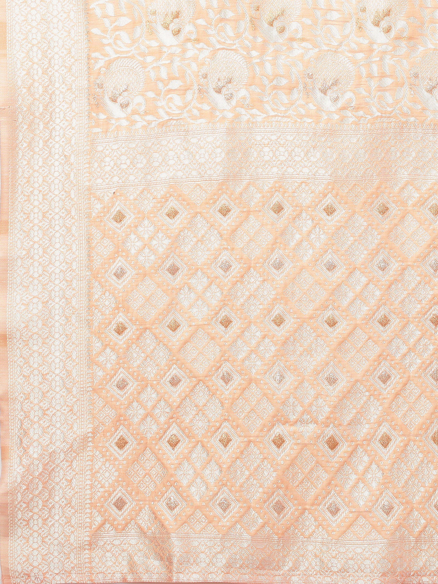 Women's Cotton Silk Peach Woven Design Woven saree With Blouse Piece
