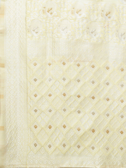 Women's Cotton Silk Yellow Woven Design Woven saree With Blouse Piece
