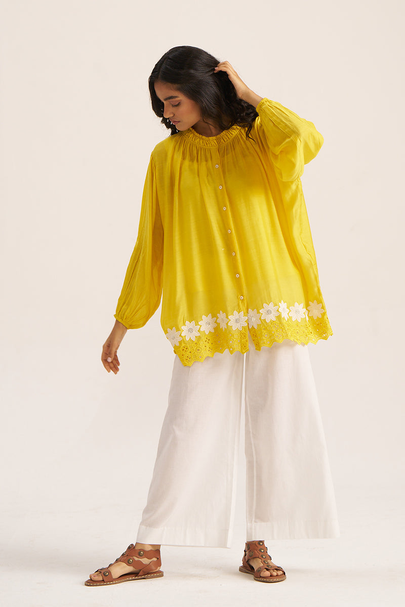 Women's Lemon Yellow Embroidered Shirt