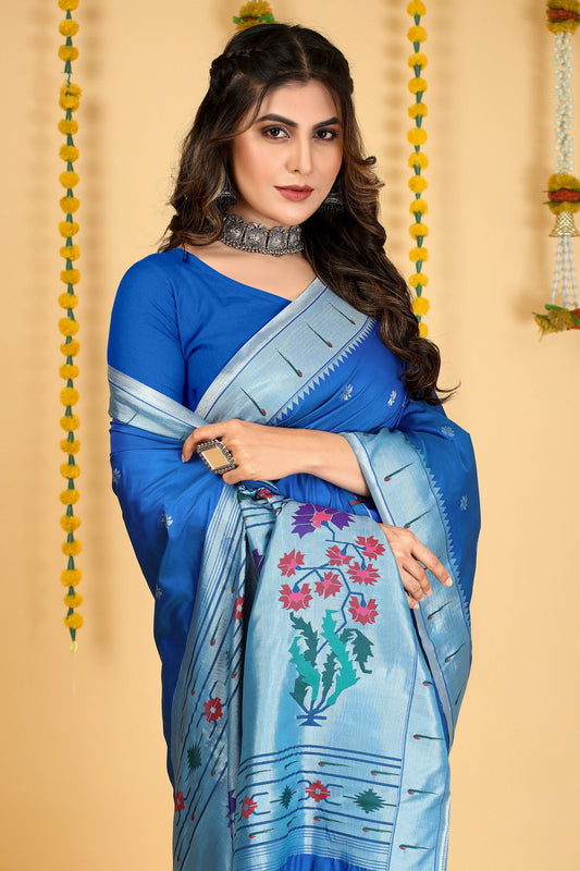Dhiyona GR Women's Mastani 2 Navy Blue Zari Paithani Silk Saree