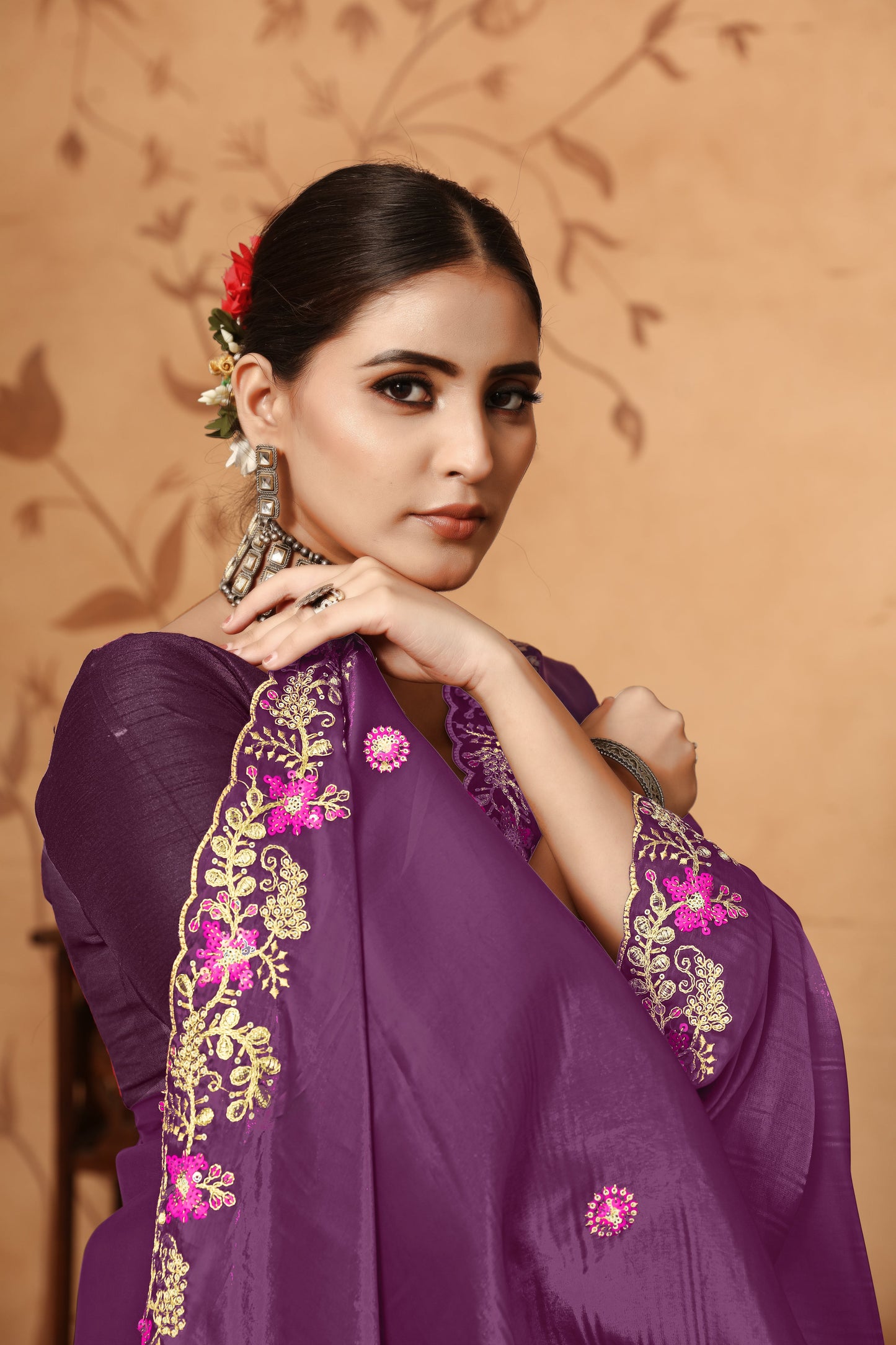 Dhiyona GR Women's Armani Wine Jimmi Choo Embroidered Saree