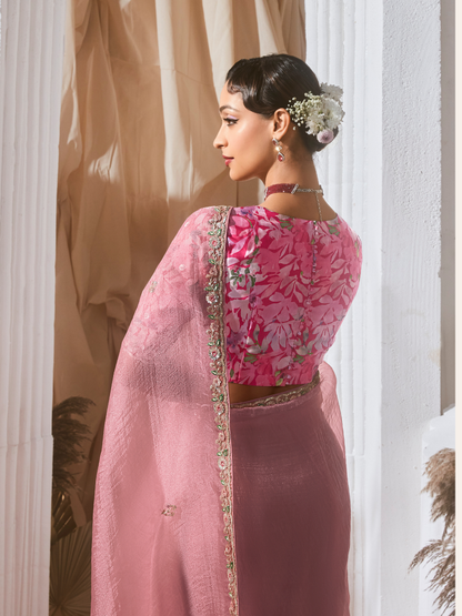 Dhiyona KM Women Light Pink Organza Saree: Effortless Elegance For Every Occasion