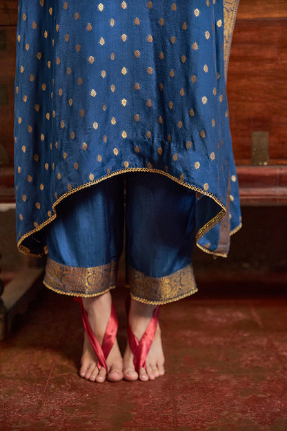 Women's Blue Opal Bemberg Chinon Silk Woven Kaftan Set