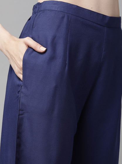 Blue & Red Romantic Floral Printed Kurta with Palazzos and Dupatta