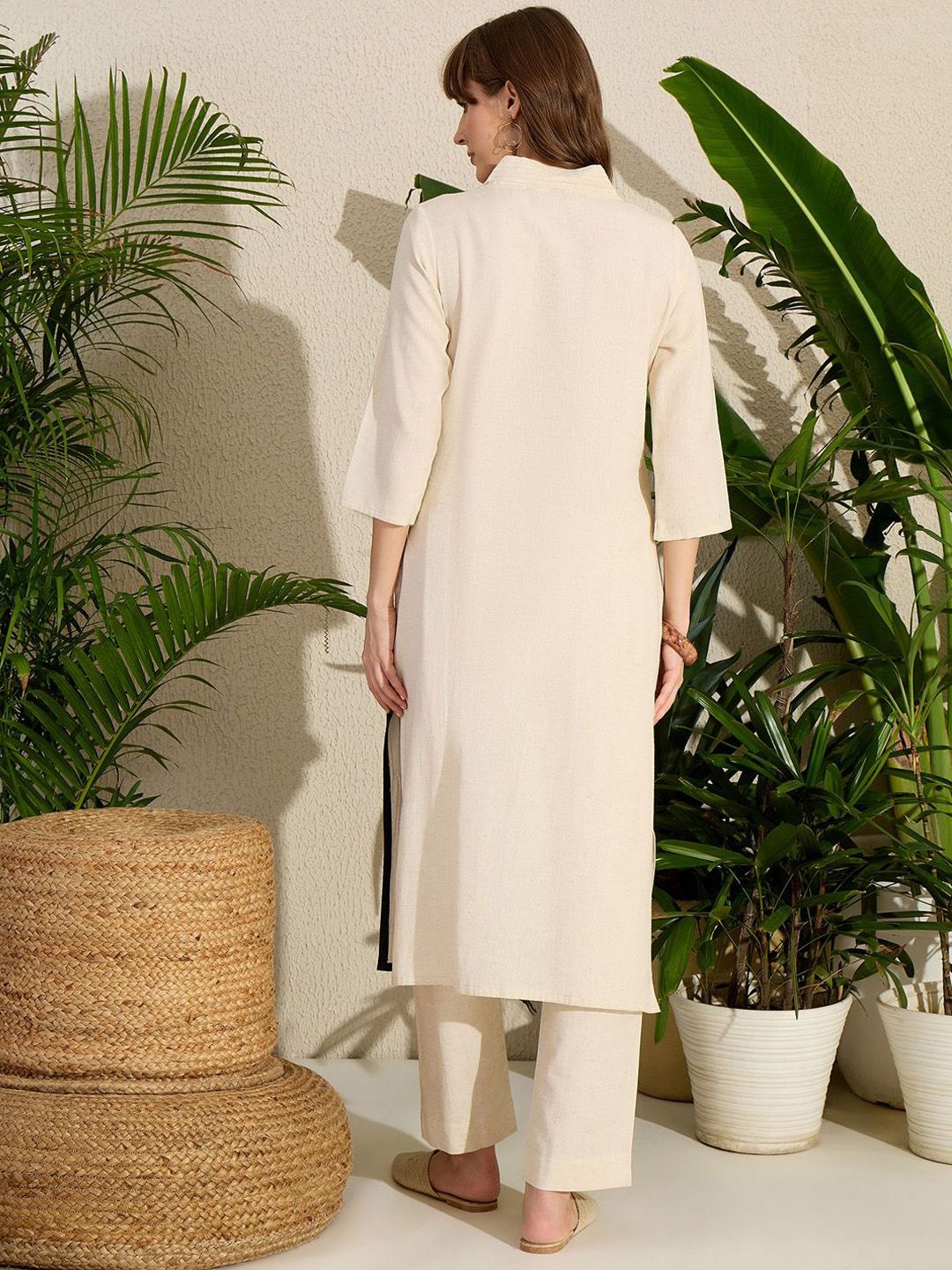 Animal Embroidered Thread Work Pure Cotton Kurta with Palazzos