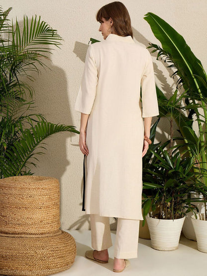 Animal Embroidered Thread Work Pure Cotton Kurta with Palazzos