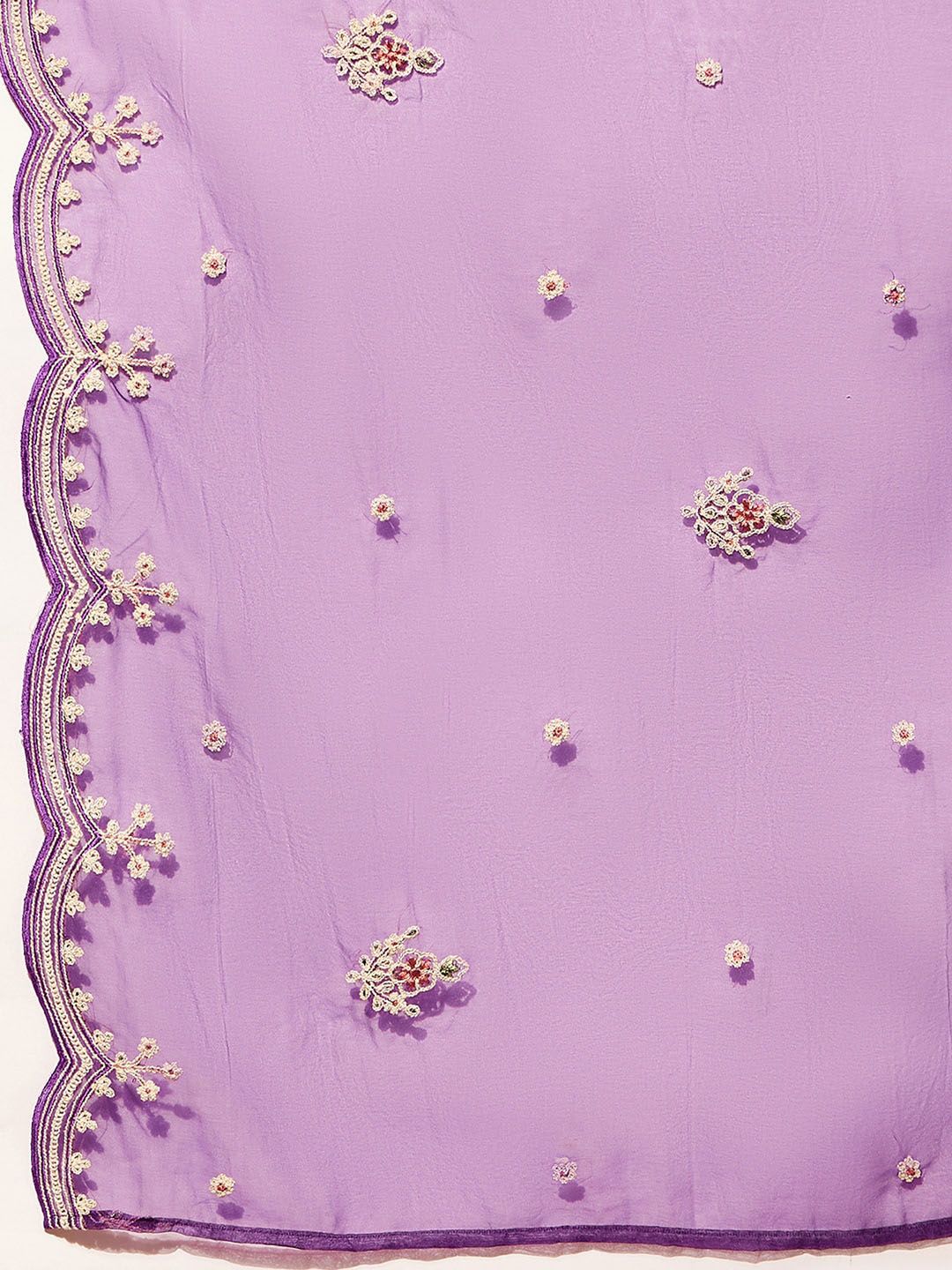 Dhiyona IE Purple Floral Yoke Design Thread Work Straight Kurta With Trousers & Dupatta