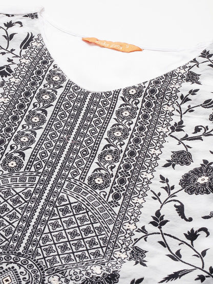 Floral Woven Design Kurta With Trousers & Dupatta