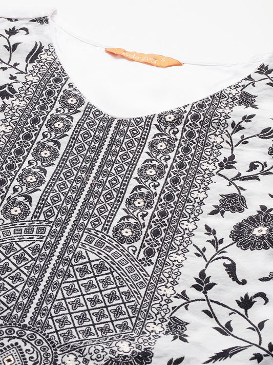 Floral Woven Design Kurta With Trousers & Dupatta