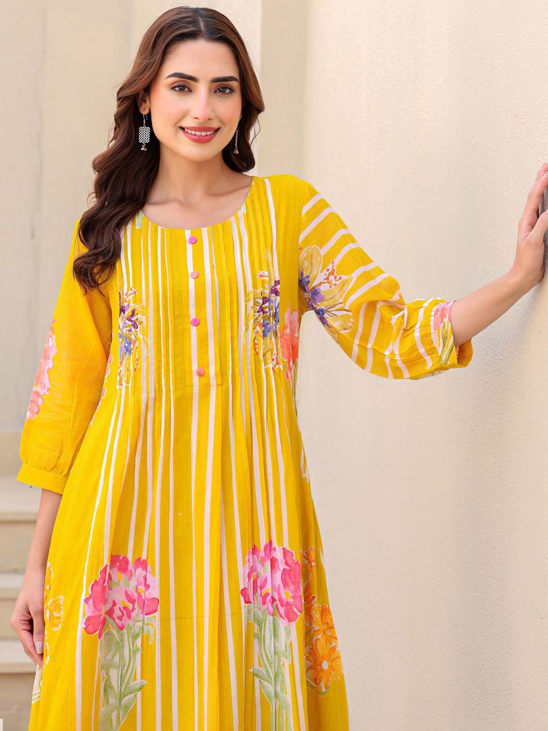 Floral Printed A-Line Pure Cotton Kurta With Trousers