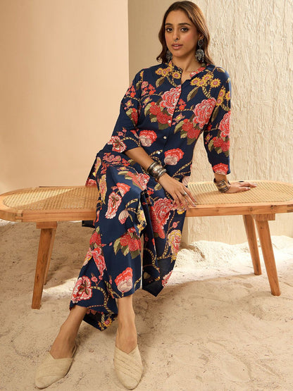 Dhiyona IE Floral Printed Three-Quarter Sleeves Tunic With Palazzos