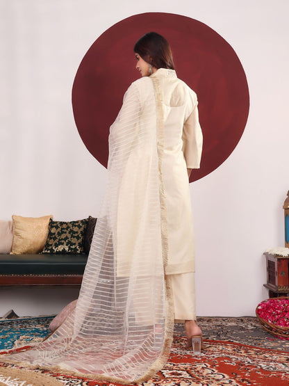 Dhiyona VA Women'sEmbroidered Straight Kurta with Trousers & With Dupatta