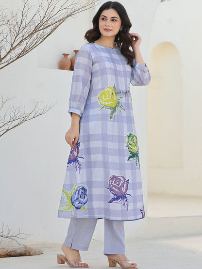 Dhiyona IE Floral Printed Pure Cotton Tunic With Trousers Co-Ords