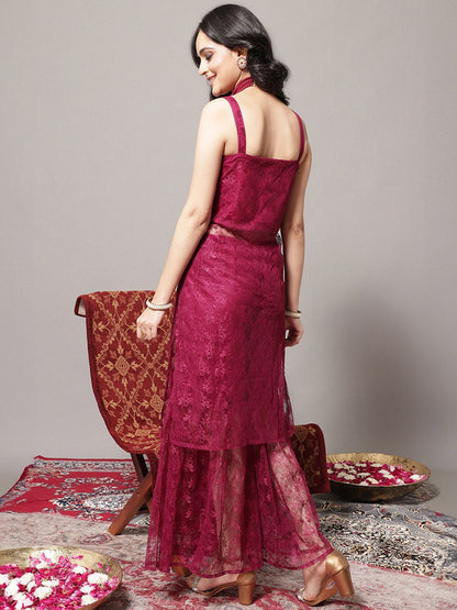Dhiyona VA Women's Magenta Kurta with Sharara