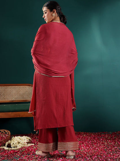 Dhiyona VA Women's Yoke Design Regular Gotta Patti Silk Crepe Kurta with Trousers & With Dupatta