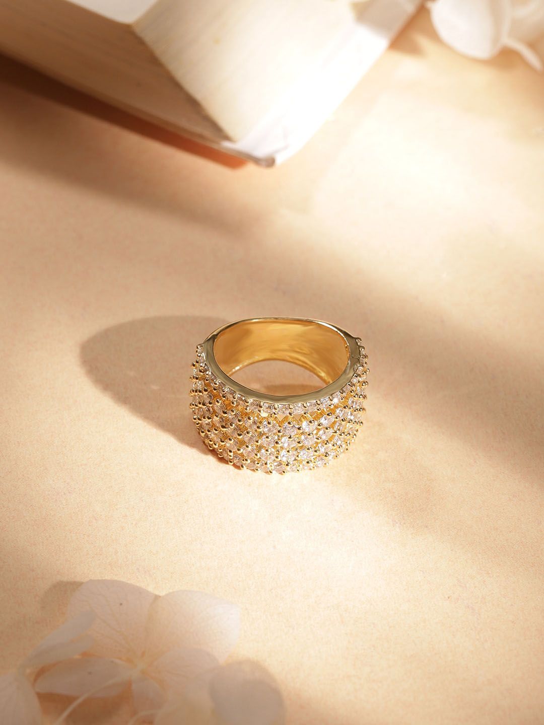 Dhiyona RJ Women's Stylish 22K Gold Plated Premium Quality Cubic Zirconia Studded Finger Ring