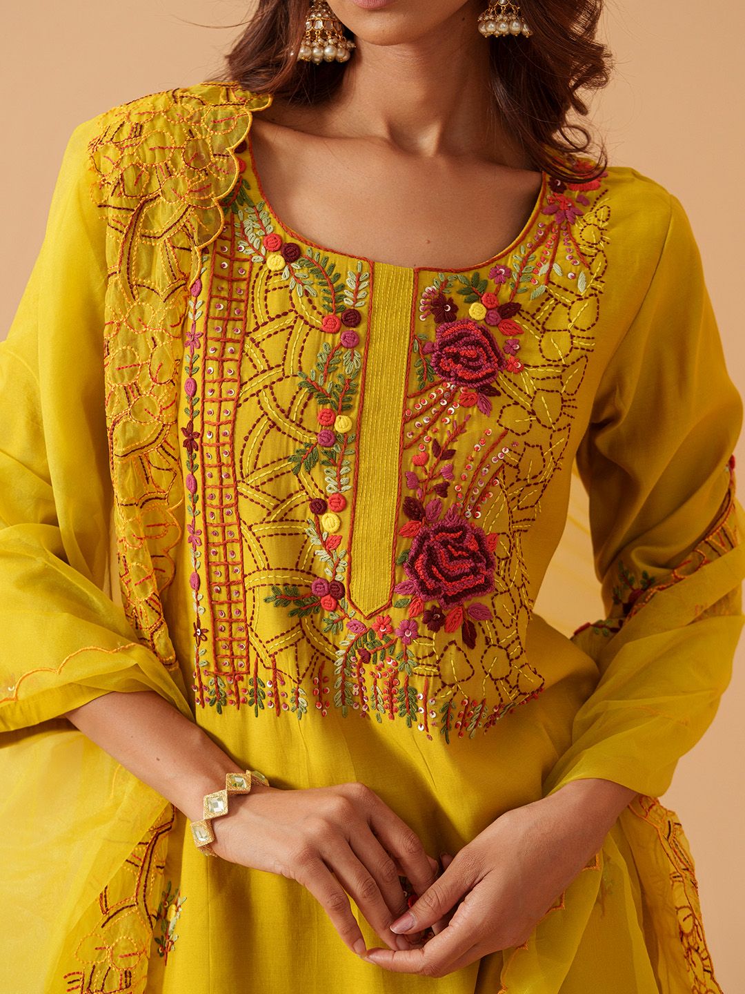 Dhiyona PD Women House Of Pataudi Embroidered Straight Kurta Trousers With Dupatta