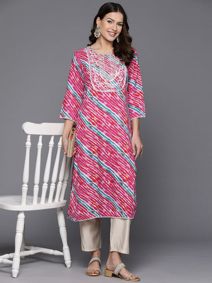 Dhiyona IE Women Leheriya Printed Thread Work Kurta