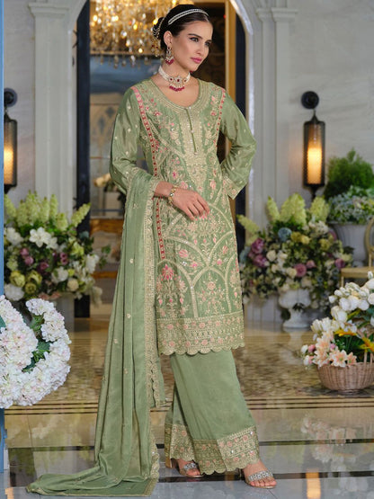 Women Ethnic Motifs Embroidered Sequinned Kurta with Trousers & Dupatta