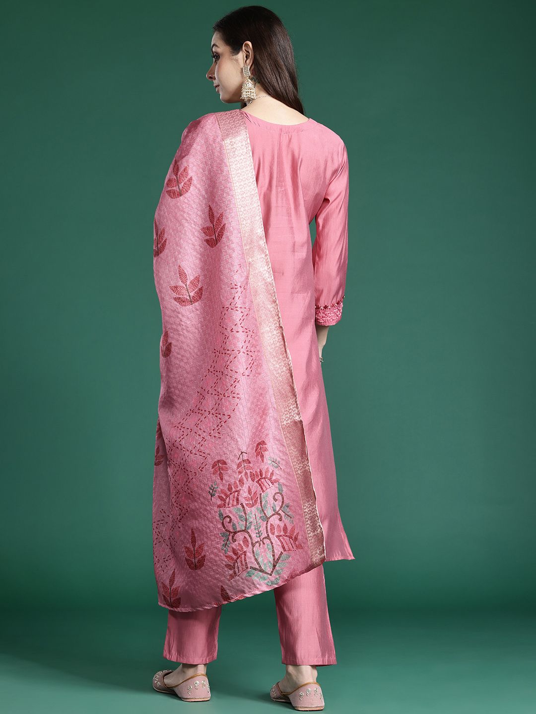 Floral Embroidered Thread Work Kurta with Trousers & With Dupatta