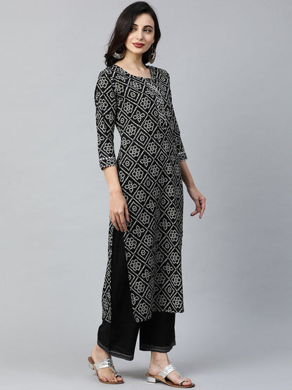 Dhiyona IE Women Black & White Printed Straight Kurta