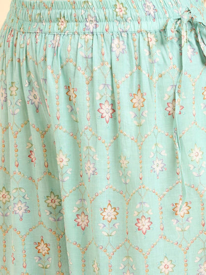 Dhiyona VA Women'sBlue Floral Printed Regular Kurta with Palazzos