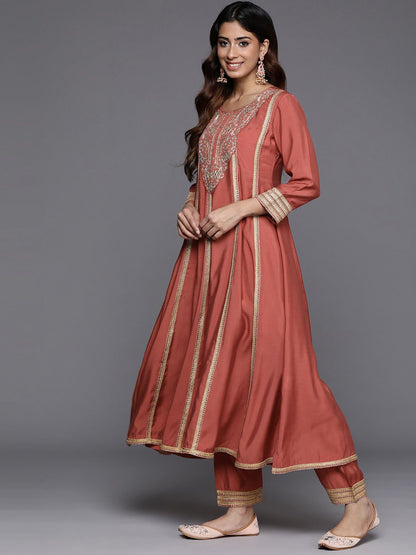 Dhiyona VA Women'sFloral Embroidered Panelled Sequinned Kurta with Trousers & Dupatta