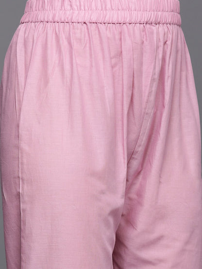 Dhiyona VA Women's Floral Embroidered Thread Work Cotton Kurta with Trousers & With Dupatta