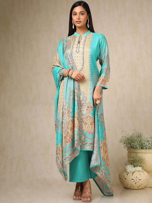 Dhiyona SO Women's Women Ethnic Motifs Printed Regular Sequinned Kurta with Trousers & With Dupatta