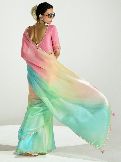 Dhiyona KM Women Multi Shade Organza Saree