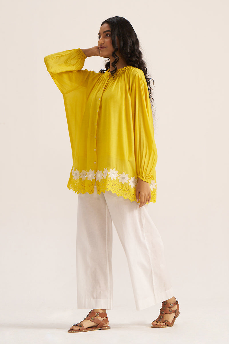 Women's Lemon Yellow Embroidered Shirt